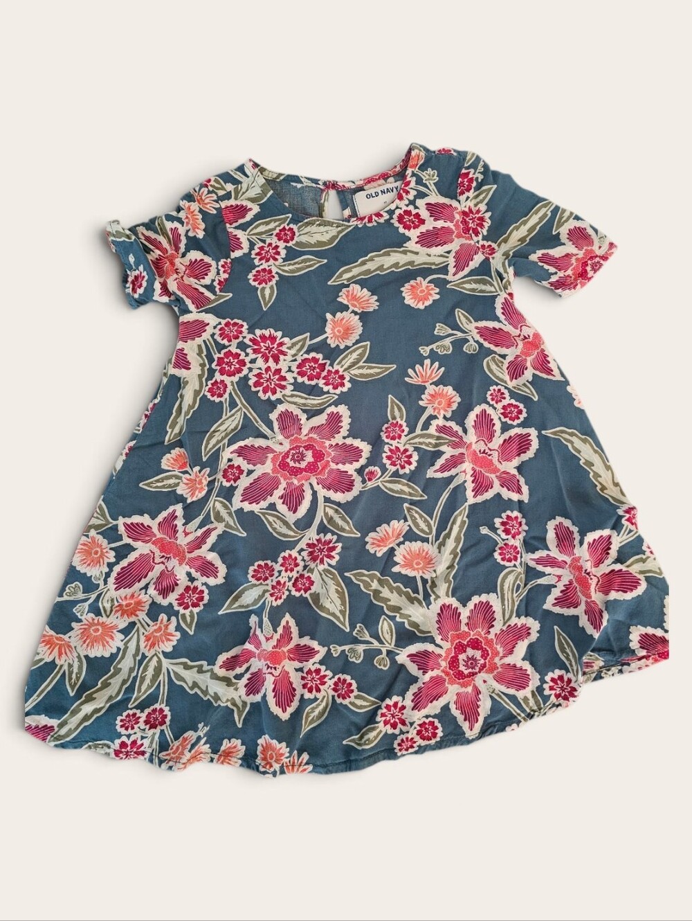 Old Navy Blue Dress with Pink Floral Print